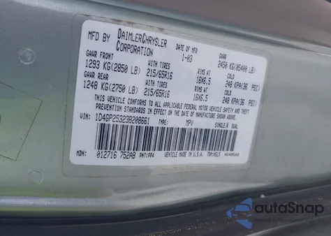 2003 Dodge Caravan Se from USA, damaged, VIN 1D4GP25323B208661